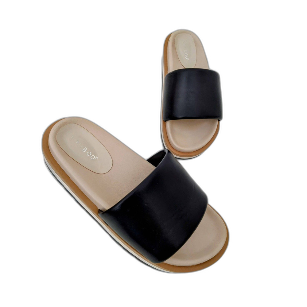 Bamboo Women's Black and Tan Slip On Slides Size 7.5